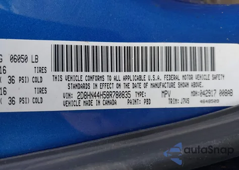 2008 Dodge Grand Caravan Se z USA, uszkodzony, nr VIN 2D8HN44H58R780835